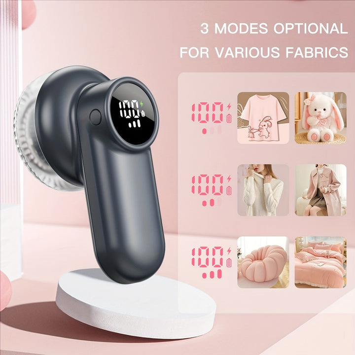 Rechargeable Electric Lint Remover Fabric Shaver - Digital Display, 6-Leaf Blades & Safety Lock, 3-Speed Defuzzer for Removing Fuzz/Pills From Clothes, Garments