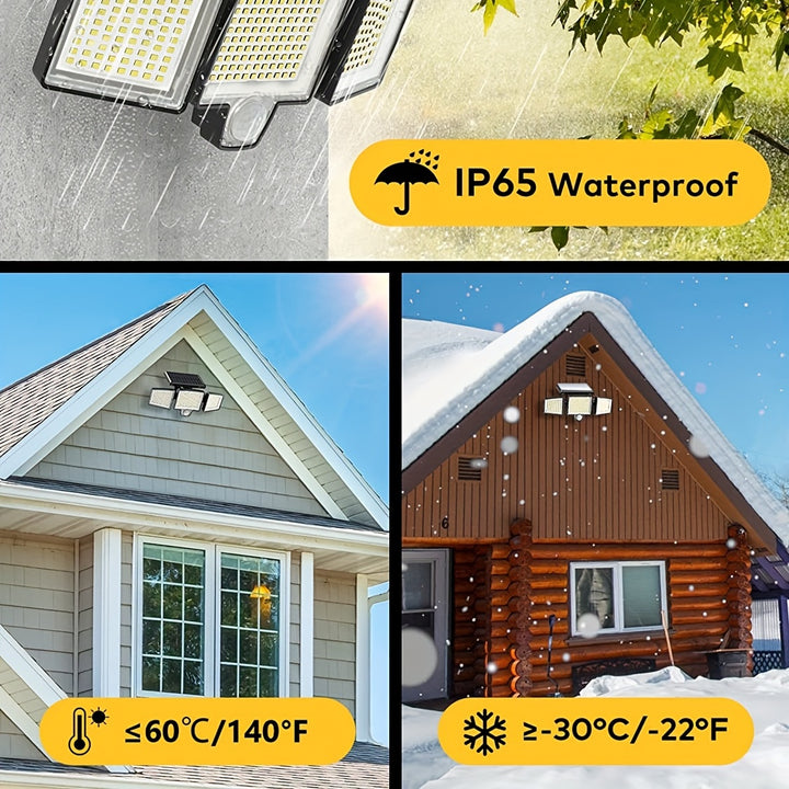 210LED Solar-Powered Street Light, Triple Head Rotatable Double Row Sensor Light with 3 Lighting Modes, Waterproof and Sunproof, Ideal for Outdoor Gardens, Courtyards, Streets, and Walkways