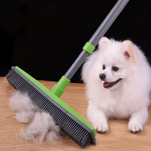 [Long Handle Pet Hair Remover] Pet Hair Remover Rubber Broom With Squeegee - Carpet Rake For Floor Cleaning - Long Handle Push Sweeper - Ideal For Collecting Pet Hair And Debris