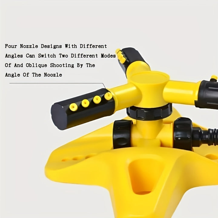 1pc 360° Rotating Lawn Automatic Sprinkler with 3 Adjustable Arms for Large Area Coverage, Yellow