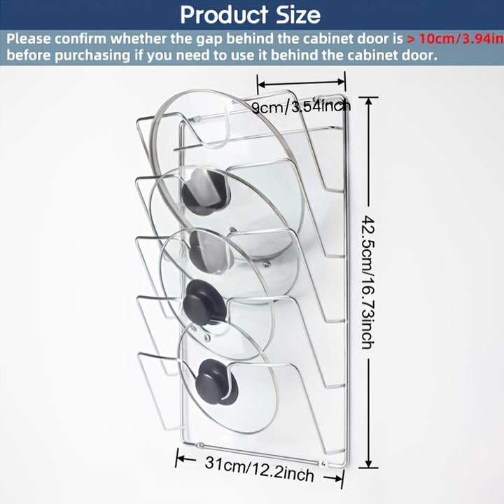1 Pc of a Sturdy Metal Organizer for Hanging Pot Lids, Designed As a Multi-Level Wall-Mounted Storage Solution for Pots And Lids