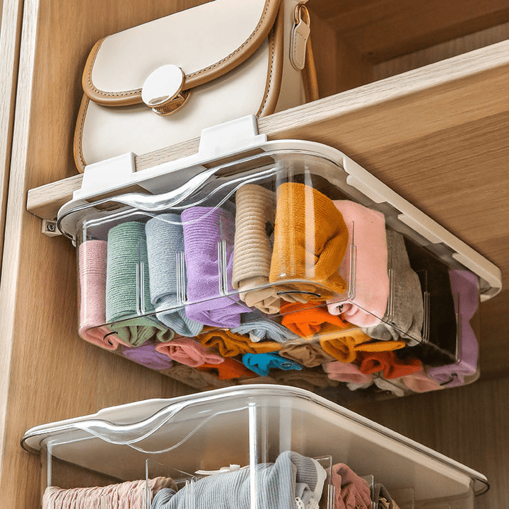 [Durable Organizer] 15-Layer Space-Saving Wall-Mounted Underwear & Socks Organizer | Durable Waterproof Plastic with Transparent Shelves, Lightweight Design for Closet Storage, 11.42x8.66x3.54 Inch