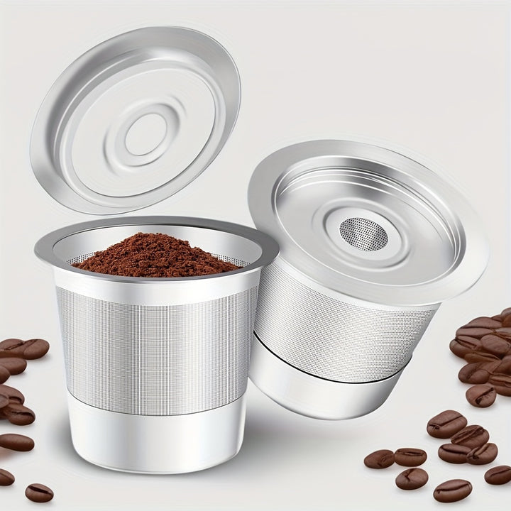 2pcs Premium Stainless Steel Reusable K-Cup Coffee Pods, 1.0 Compatible - High-Quality & Durable with 360° Perforated Brewing Design for Optimal Flavor Extraction, Rust-Resistant with Sealing Rubber Ring, Ideal for Home & Of