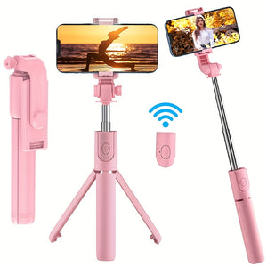 1 vielseitiger Selfie-Stick-Telefonhalter mit kabelloser Fernbedienung, ermöglicht 360°-Drehung, perfekt für unterwegs, kompatibel mit iPhone-/Samsung-/Android-Smartphones.