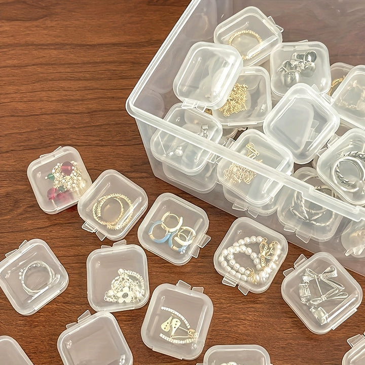 30pcs Transparent Plastic Jewelry Storage Boxes with Lids, Mini Square Containers for Beads, Earrings, Small Crafts Organization, Home Bedroom Accessory Box, Craft and Sewing Supplies Storage