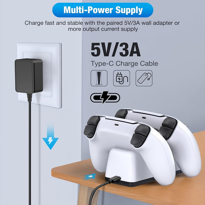 Stazione di ricarica per controller DualSense PS5 con supporto - Dock di ricarica USB veloce per controller PlayStation 5, resistente resina ABS, nessuna batteria inclusa