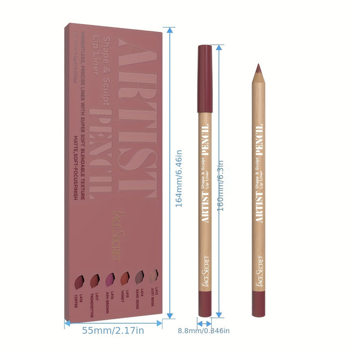 Long-lasting Waterproof Matte 6pcs Nude Lip Liner Set - Natural, Easy to Color, Non-smudge, Durable, Suitable for Daily Makeup