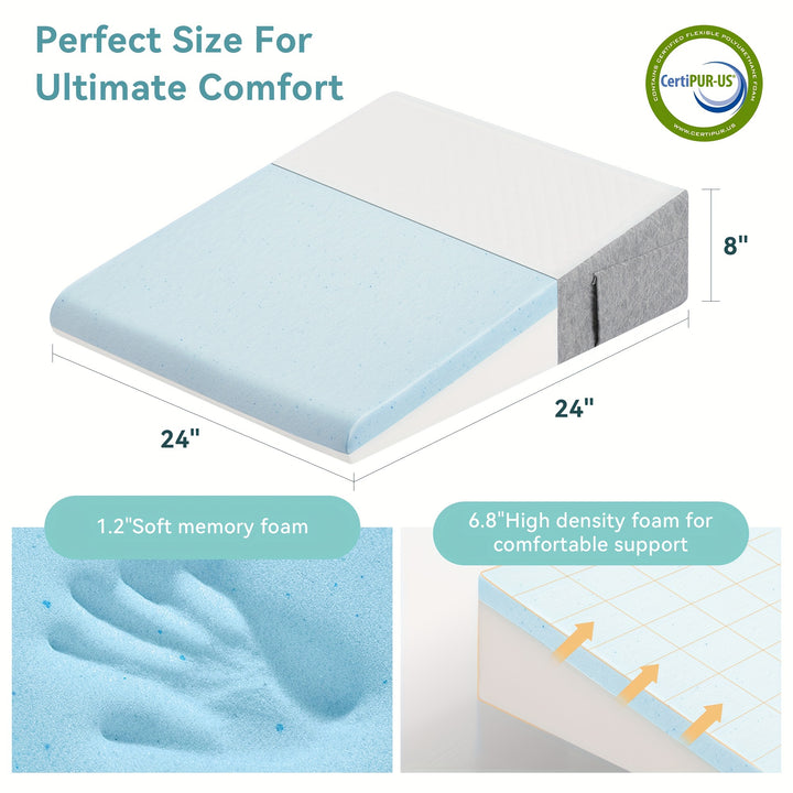 8" 10" 12" Bed Wedge Pillow For Sleeping Triangle Incline Wedge With Memory Foam Top, Elevated Leg Pillow After Surgery