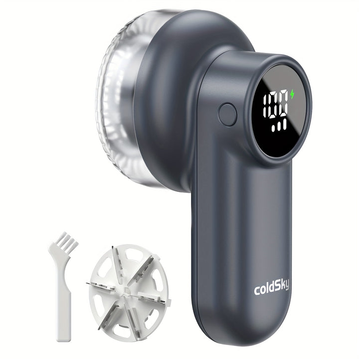 Cozy Clean, ColdSky Rechargeable Fabric Shaver with Digital Display, 6-Leaf Blades & Safety Lock, 3-Speed Adjustable Lint Remover for Clothes, Furniture & Blankets, USB Charging, Ergonomic Grip, Lint Remover Fabric Shaver