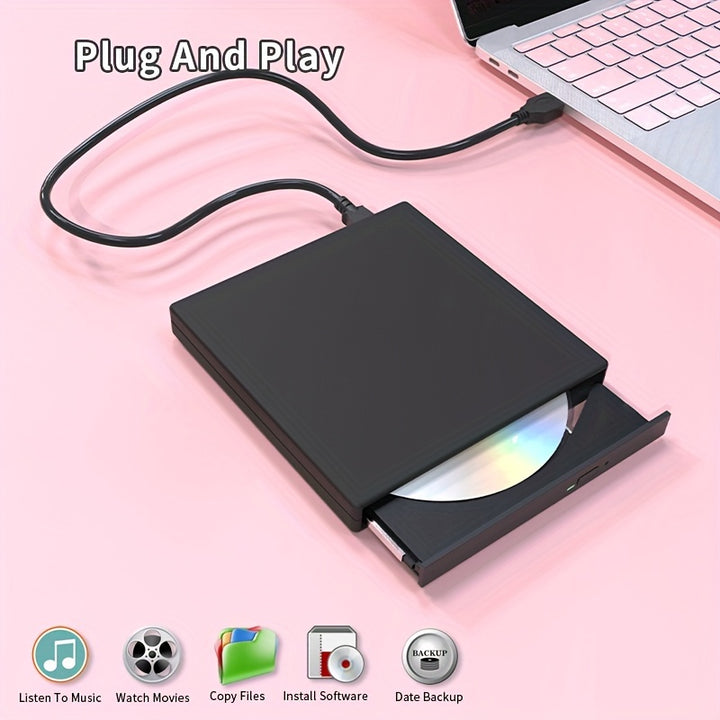 Compact USB 2.0 External CD/DVD Drive - Portable CD-RW & DVD-RW Burner for Laptops and Desktops, for Return School