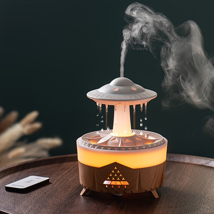 UFO Design Aromatherapy Humidifier with Rainbow Night Light, 11.83oz Capacity, Remote Control, 110V/220V Dual Voltage, US Plug, Essential Oil Compatible, Water Shortage Protection, Atomization Mode, <33.81oz Tank, <10㎡ Area