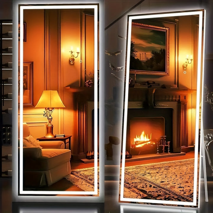 [LED Lighted] Arched Full-length Dressing Mirror - Aluminum Frame with LED Light - For Bedroom or Living Room Use