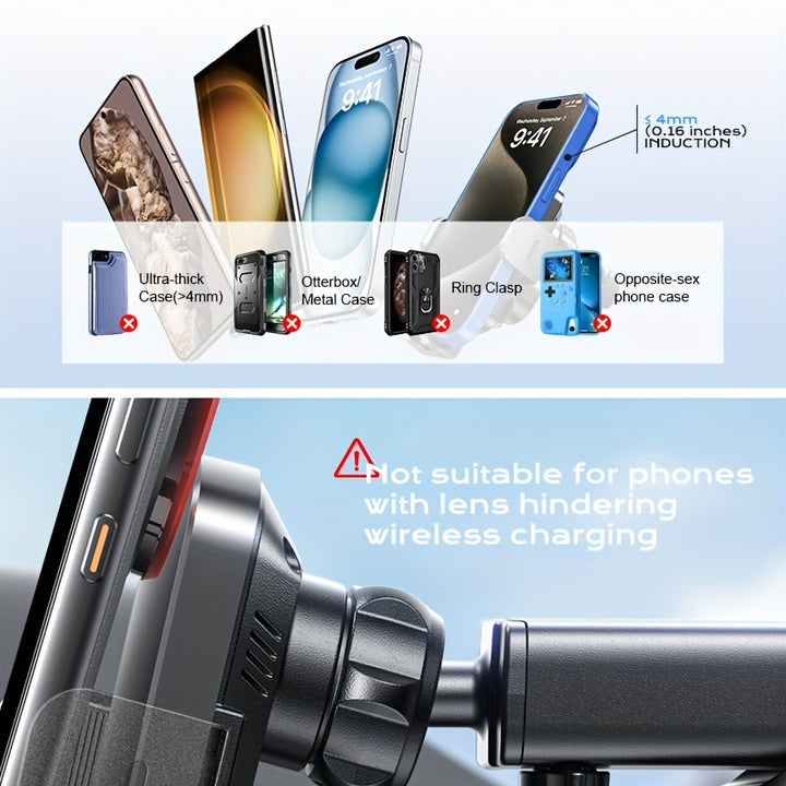 [Fast Wireless Car Charger] Fast Charging Wireless Car Charger, Auto Clamping Car Charger Phone Mount Phone Holder, Without Battery