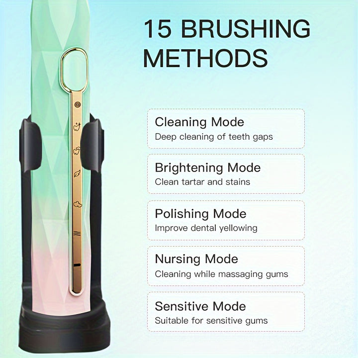 Acoustic Electric Toothbrush USB Rechargeable Couple Rechargeable Metal Shaft Adult Man And Woman Rechargeable Toothbrush Intelligent Timer 10 Replaceable Toothbrush Heads 5 Colors A Toothbrush Base A Portable Case
