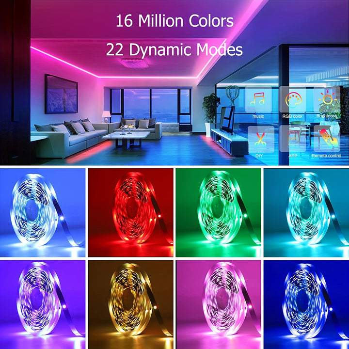 25/50/53/100/130/200ft Extra Long Smart LED Strip Lights, RGB LED Lights with App And Remote Control, Timing&dimmable, Music Sync Color Changing Lights, DIY