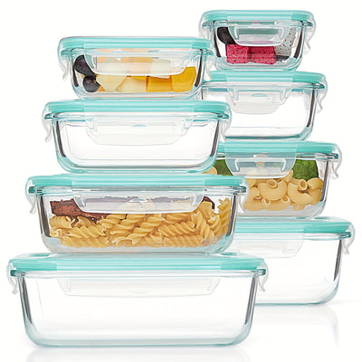 8pcs Glass Food Storage Containers, Meal Prep, Airtight Bento Boxes with Leak Proof Locking Lids, for Microwave, Lunch Boxes, Oven, Freezer And Dishwasher, BPA Free