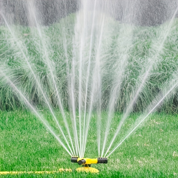 1pc 360° Rotating Lawn Automatic Sprinkler with 3 Adjustable Arms for Large Area Coverage, Yellow