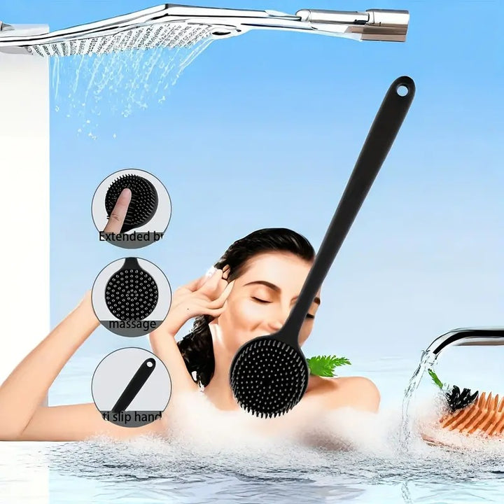 Soft Silicone Long-Handle Bath Brush - Gentle Back Scrubber for Deep Cleansing & Skin Care, Battery-Free