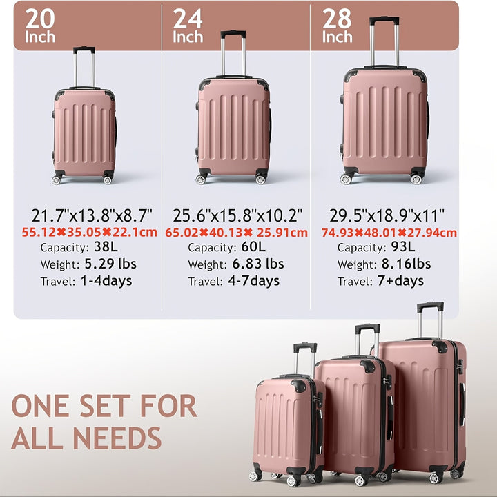 [Durable Hard Shell] 3pcs Luggage | 20/24/28-Inch | Durable Hard Shell | 360 Spinner Wheels, TSA Lock, Multifunctional | Travel Suitcase | Lightweight