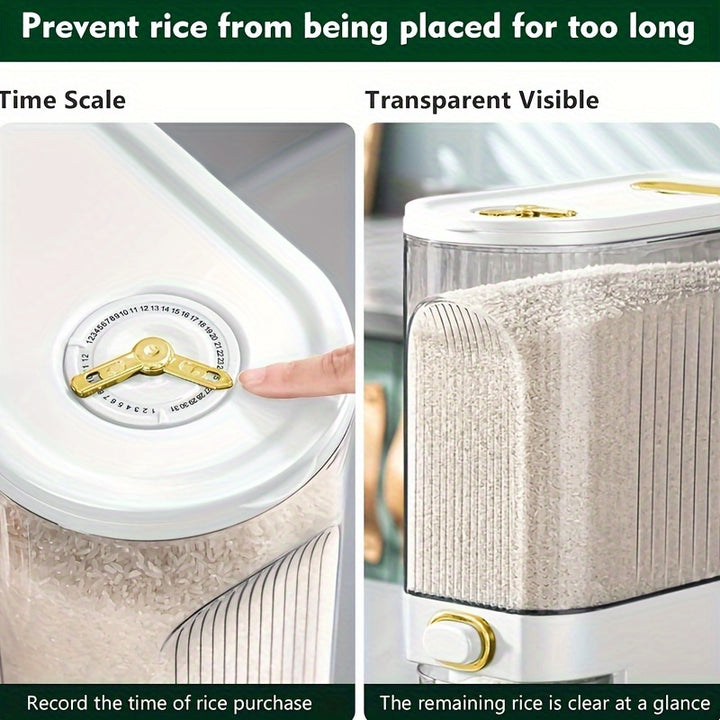 11/22-pound Large-capacity Rice Container Comes with A Measuring Cup And Time Markings, Perfect for Kitchen Organization And Pantry Storage Of Grains And Dry Foods