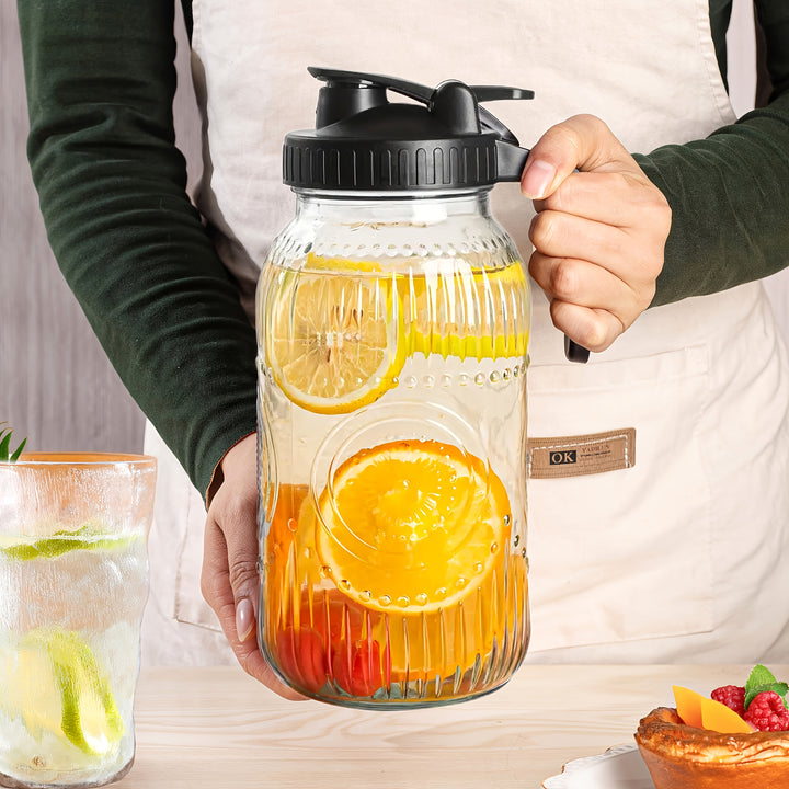 2-Quart 64 Oz Vintage Half Gallon Mason Jar Pitcher with Wide Mouth and Airtight Lid - Large Glass Jug for Water, Juice, Milk, Tea, Iced Coffee and Drinks