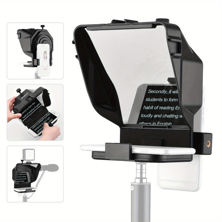 Andoer Smartphone Teleprompter with Remote Control - Portable Live Streaming & Video Recording Accessory, Phone Holder Adapter Included