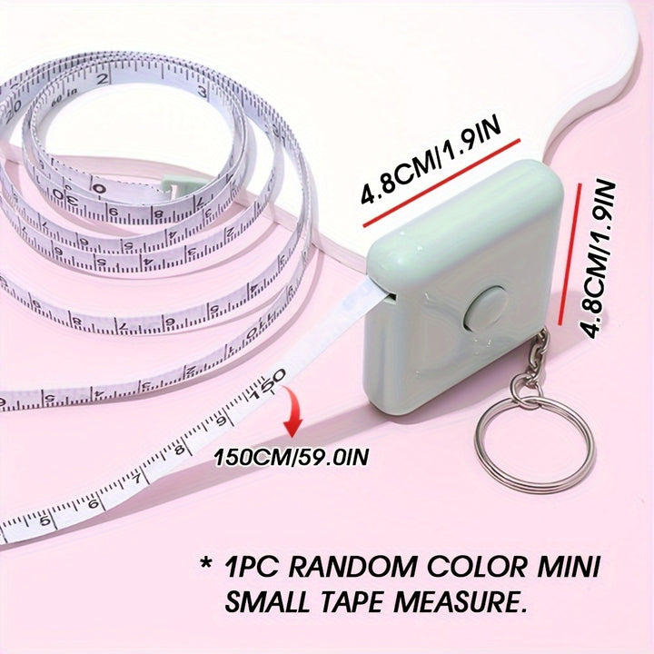 1pc Mini Measuring Tape Keychain, 59.06 Inches Retractable Dual Scale Ruler, Sewing Tailor Fabric Knit Craft Measurement Tool,, Random Color