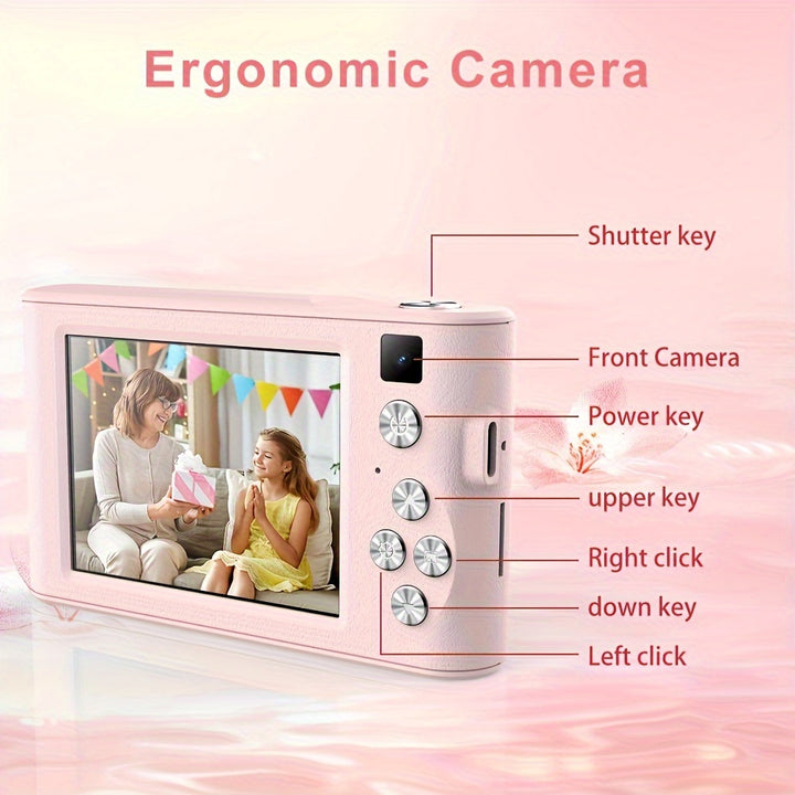 1080P HD Digital Camera Digital Camera for Vlog 2.4 Inch LCD Rechargeable Camera Photography Professional Camera Suitable for Teenagers Suitable for Youngsters Elderly Boys Girls Students And Beginners with 32G TF Card Suppor