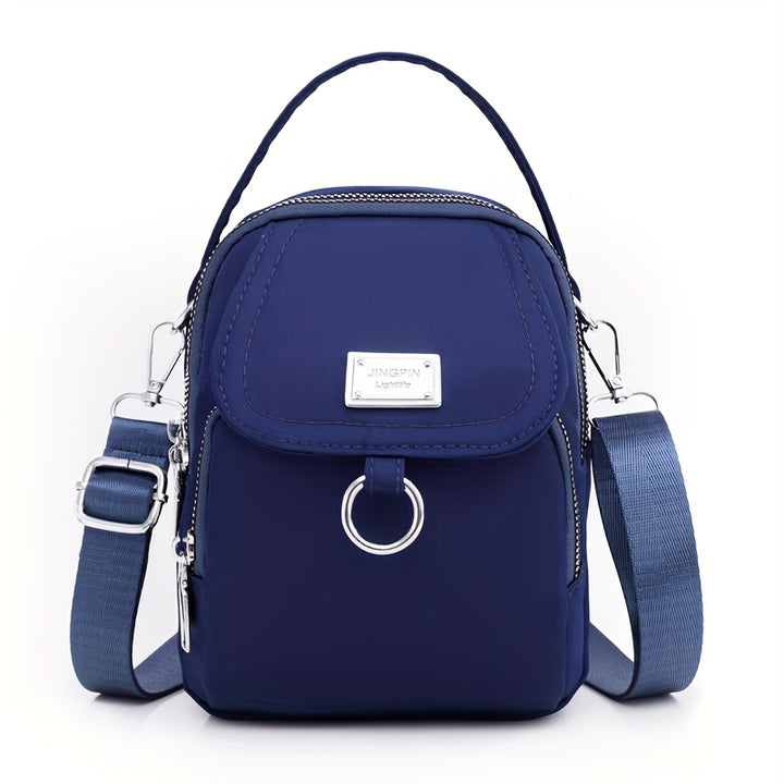 Lightweight Nylon Women's Crossbody Bag - Casual Mini Handbag with Multiple Zip Compartments, Detachable Shoulder Strap, Available in Lavender, Black, Dark Purple, Teal, Brown, Royal Blue