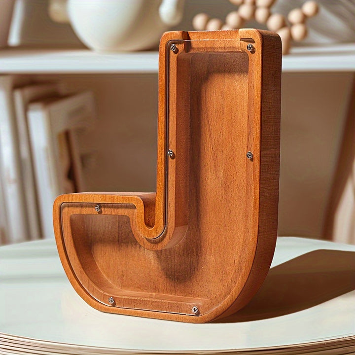 Wooden Lettered Piggy Bank, Personalized Lettered Bank, Wooden Bank 26 English Alphabet Bank, Home Decoration Children's Gifts Halloween、Christmas Gift、Thanksgiving Day easter gift