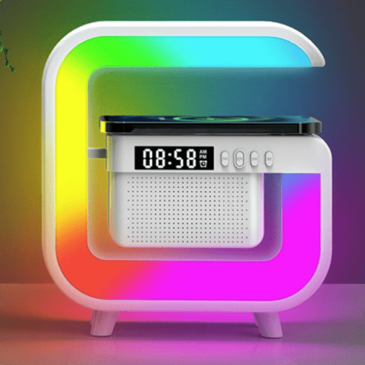 5in 1 Wireless Music Station Light Atmosphere Light, Alarm Clock, 24 Hours Time Display with Wireless Charging Can Be Plug-in TF Card Play MP3 for Home Bedroom Use, Atmosphere Lamp