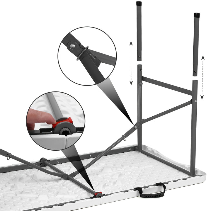 Table pliante en plastique 4ft/6ft, table à manger portable intérieure extérieure avec poignée de transport, verrous - Blanc