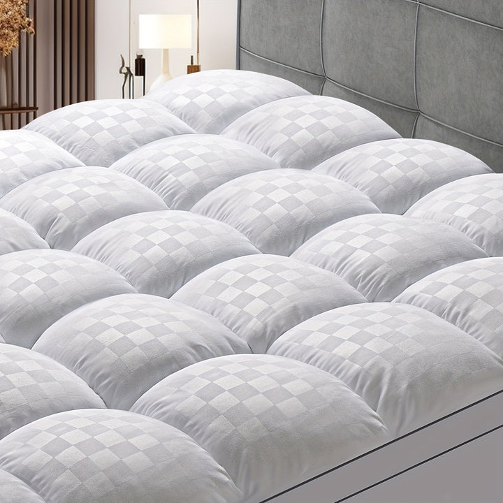 [Cooling Comfort] Extra Thick Quilted Mattress Topper | Soft White | Stretches 8-21" Deep | Cooling Comfort Pad with Diamond Pattern | Bedroom & Guest Room