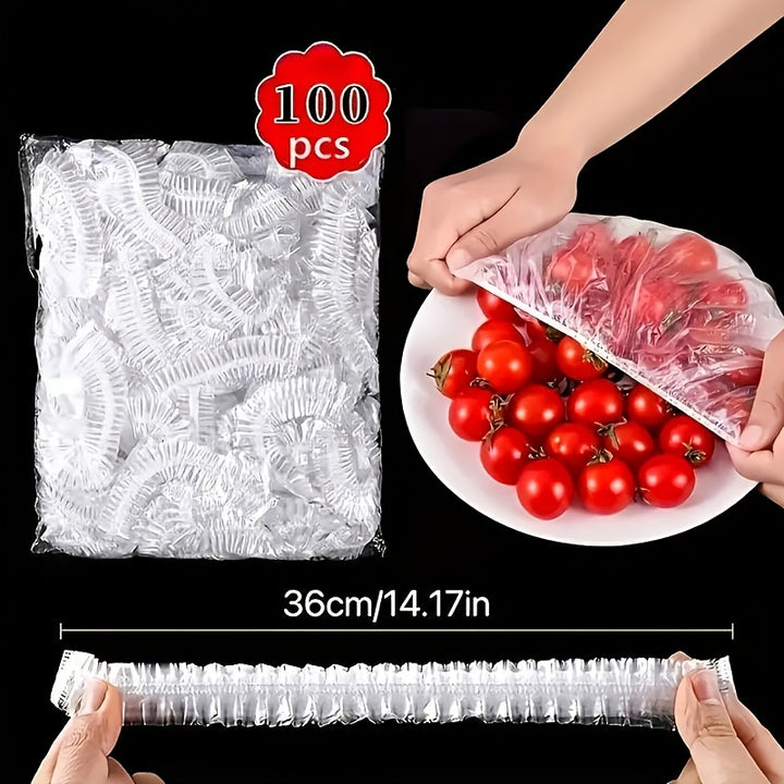 [100-Pack Reusable Transparent Covers] 100-Pack Reusable Elastic Food Storage Covers - Transparent Stretchable Plastic Bowl Plate Seal Wrap, Unscented, Perfect Alternative to Aluminum Foil and Cling Film