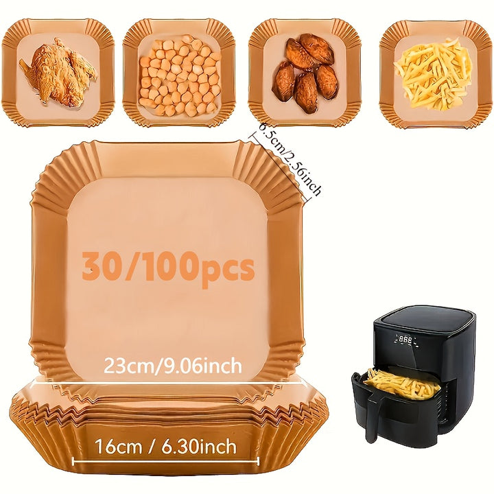 30/100 Pcs Non-Stick Air Fryer Liners - Easy Cleanup, Healthy Cooking, Single Sheets for Baking, Roasting & Microwaving - Ideal for Home & Commercial Kitchen