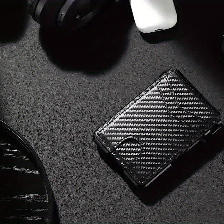 1pc Portefeuille Slim RFID Bloquant pour Hommes avec Clip à Billets - Texture en Fibre de Carbone, Support de Carte de Crédit en Alliage d'Aluminium, Design Bifold Sécurisé pour Professionnels.