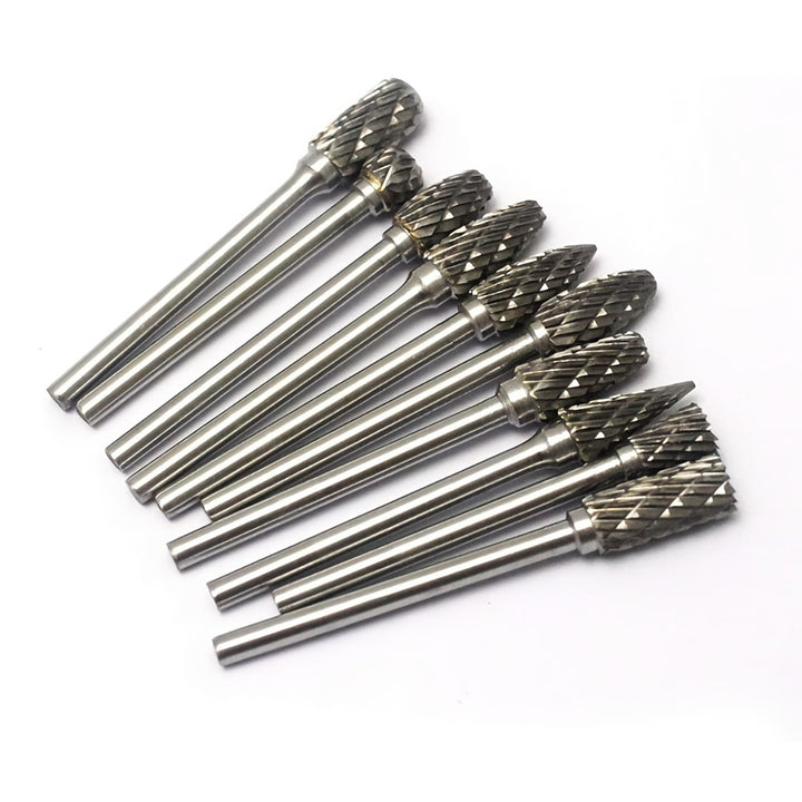 [Tungsten Carbide Burr] 10pcs Double Cut Tungsten Carbide Burr Set - Compatible with Dremel Rotary Tools, for Wood, Metal, Stone, Gemstone - Handheld & Welding Use, Assembly Required, Grinding Bits for Steel