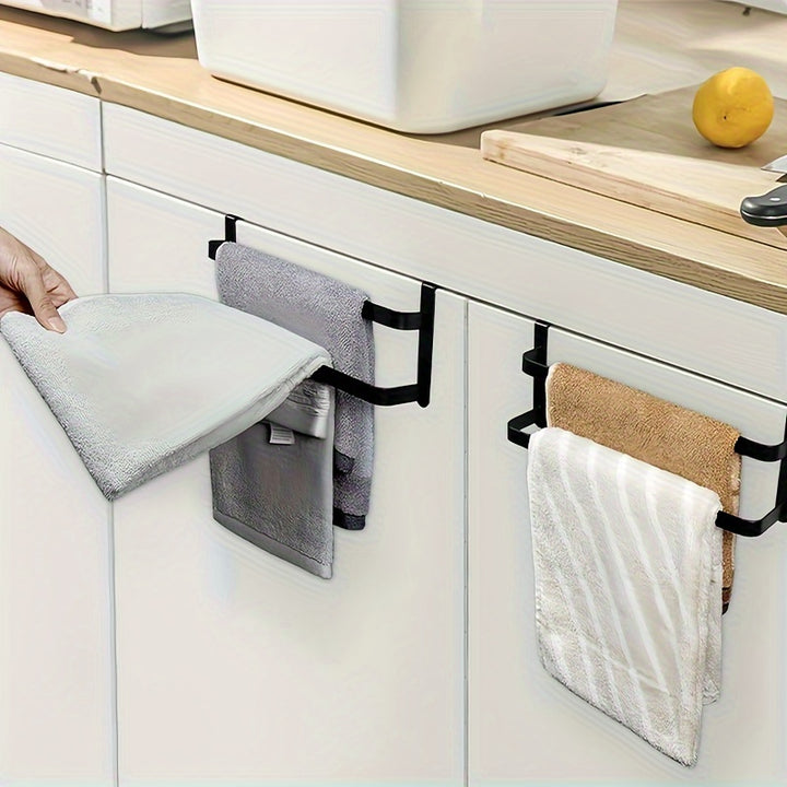 1pc/2pcs Kitchen Cabinet Towel Rack, Double Kitchen Towel Rack, Steel Cabinet Door Towel Rail, Bathroom Double Towel Rail Rack, Can Hold Hand Towels/Dish Towels And Towels, Shower Door Hanger