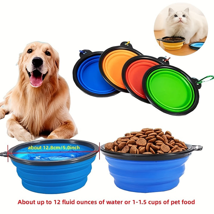 Portable Foldable Pet Bowl with Black Frame, 11.83oz TPR Dog Food Dish for Outdoors
