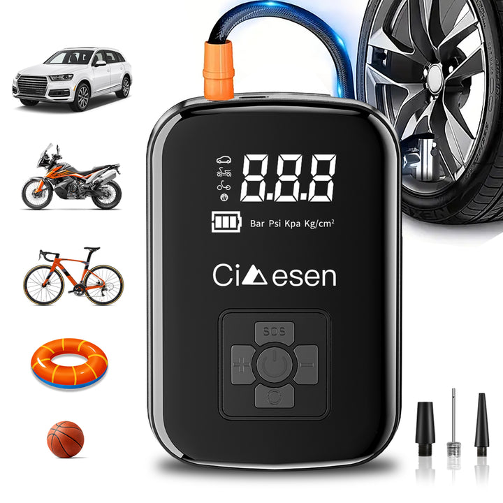 1 Pc Portable Tire Inflator with Digital Display - Fast Cordless Air Compressor, USB Rechargeable, Multi-Function Nozzle Adapter