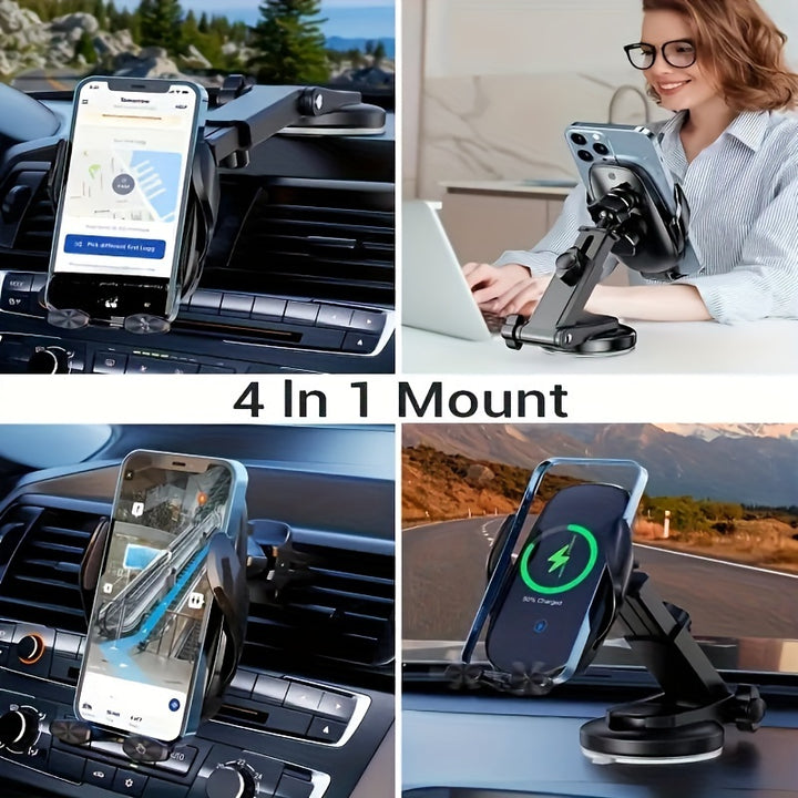 Wireless Car Charger Mount, YITUMU 15W Qi Fast Charging Automatic Clamping Car Phone Holder, Dashboard Air Vent Phone Holder, Compatible With IPhone 14 13 12 11 Pro Max Xs, Compatible With Samsung, S10+ S9+ Note 9, Etc...