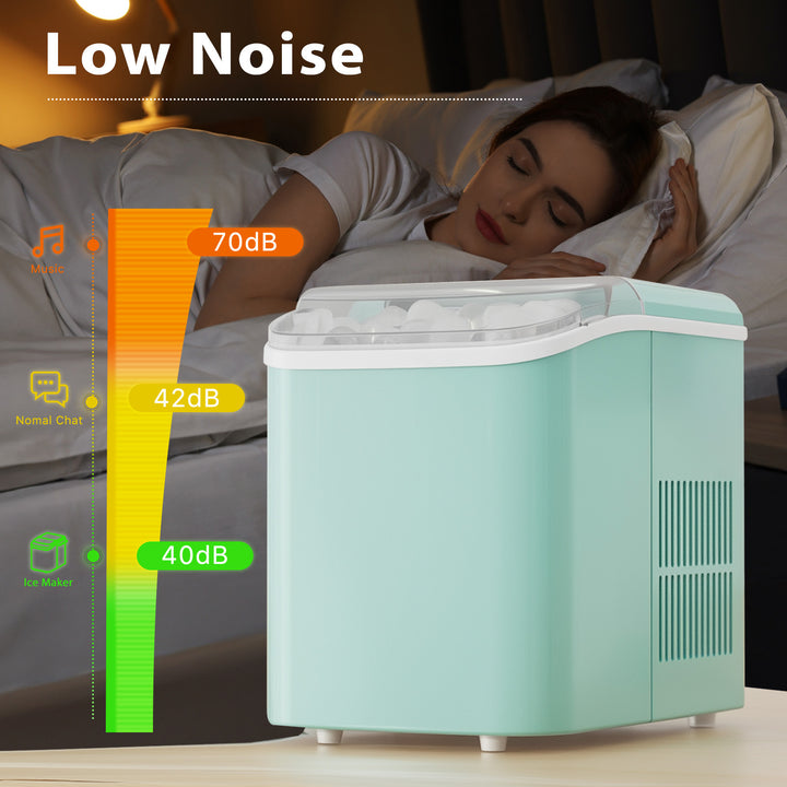 Upgraded Countertop Ice Maker with Free Ice Shovel, 9 Cubes in 6 Mins, Portable Self-Cleaning Ice Machine, 2 Sizes of Bullet Ice, Ice Scoop, Basket and Handle Included, Ice Cube Maker for Home Kitchen Party Camping