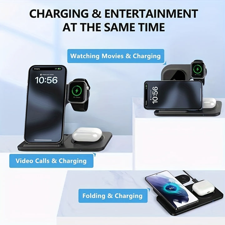 MINGMAI 3-in-1 Fast Wireless Charger Stand with USB Connector, Lightweight Design, Compatible with iPhone 14/13/12/11 Pro MINI MAX XS 8 Plus, Apple Watch Series 8/7/6/SE/5/4/3/2, AirPods 3/2/Pro - Ideal for Home & Office Use