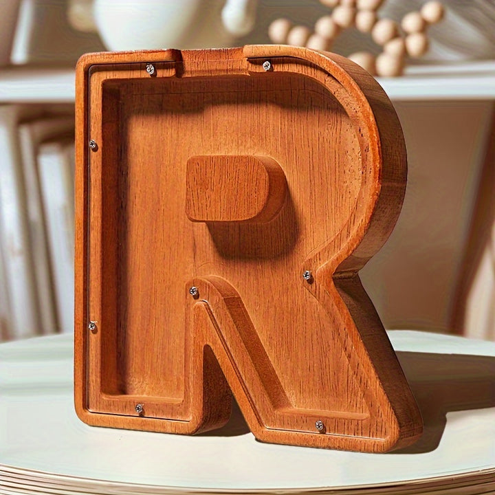 Wooden Lettered Piggy Bank, Personalized Lettered Bank, Wooden Bank 26 English Alphabet Bank, Home Decoration Children's Gifts Halloween、Christmas Gift、Thanksgiving Day easter gift