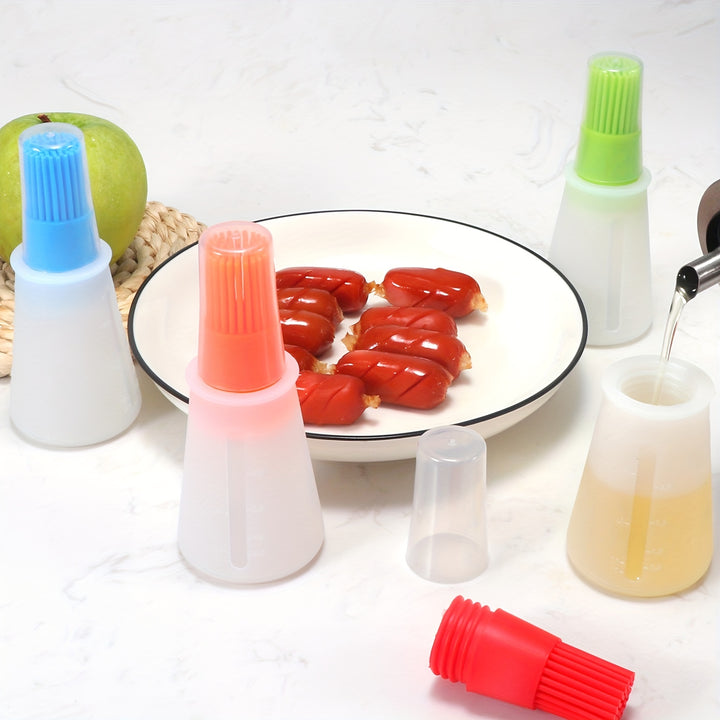 1pc Portable Silicone Oil Bottle With Brush Grill Oil Brushes Pastry Plastic Kitchen Oil Bottle Outdoor Baking BBQ Brush