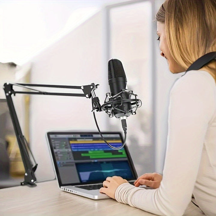 Professional USB Microphone Kit-192 khz/24-bit Plug-and-Play PC Computer Podcast Capacitor, with Metal Cantilever Bracket and Spray Cover-Perfect for Recording, Gaming, Singing, YouTube, Studio, Karaoke and Live Broadcasting