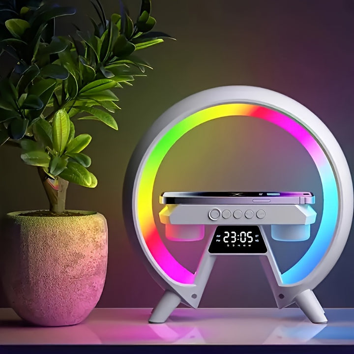 Portable Wireless Wireless Speaker with RGB Ambient Lighting, Alarm Clock & USB/Battery Power - White