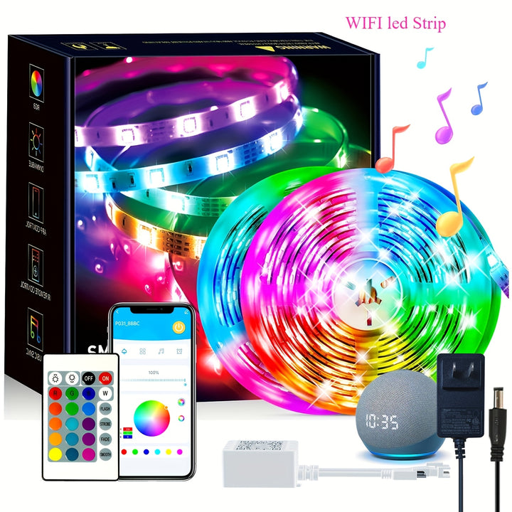 25/50/53/100/130/200ft Extra Long Smart LED Strip Lights, RGB LED Lights with App And Remote Control, Timing&dimmable, Music Sync Color Changing Lights, DIY