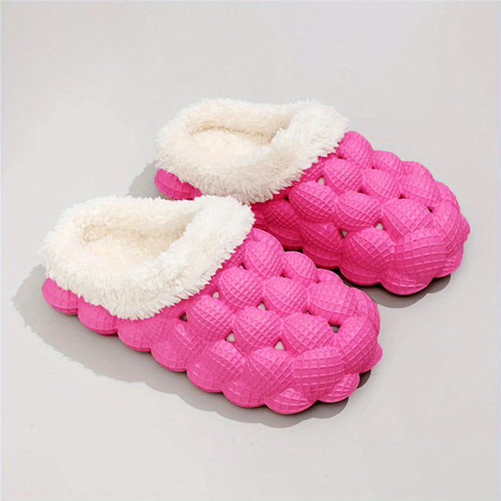 Women's Fleece Lined Bubble Slides, Non-Slip Soft Sole Warm Slippers