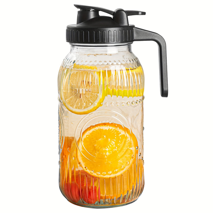 2-Quart 64 Oz Vintage Half Gallon Mason Jar Pitcher with Wide Mouth and Airtight Lid - Large Glass Jug for Water, Juice, Milk, Tea, Iced Coffee and Drinks